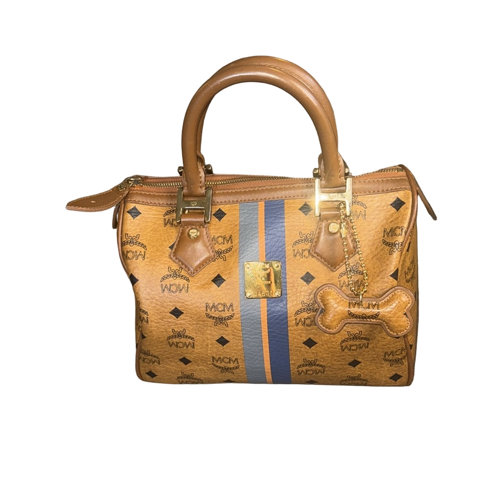 MCM Cognac Boston Bag with Dog Bone Charms - Picture 2 of 11